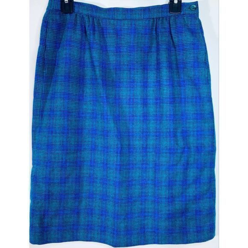 Pendleton Petites Women's 100% Virgin Wool Checked Skirt‎ Blue Green Size S